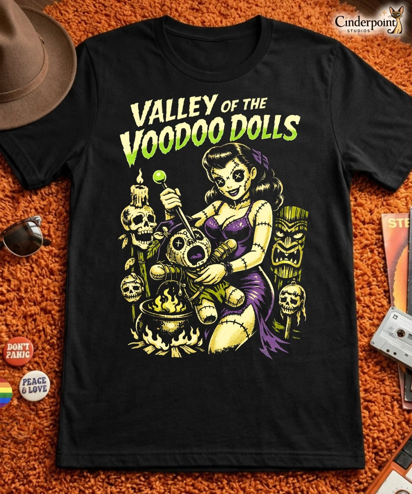 Valley of the Voodoo Dolls T-Shirt Funny Pinup Girl Horror Tiki Goth Tee XS-5X Unisex T-shirt, Sweatshirt, Hoodie, Long Sleeve Tee - T-Shirt, Sweatshirt, Hoodie
