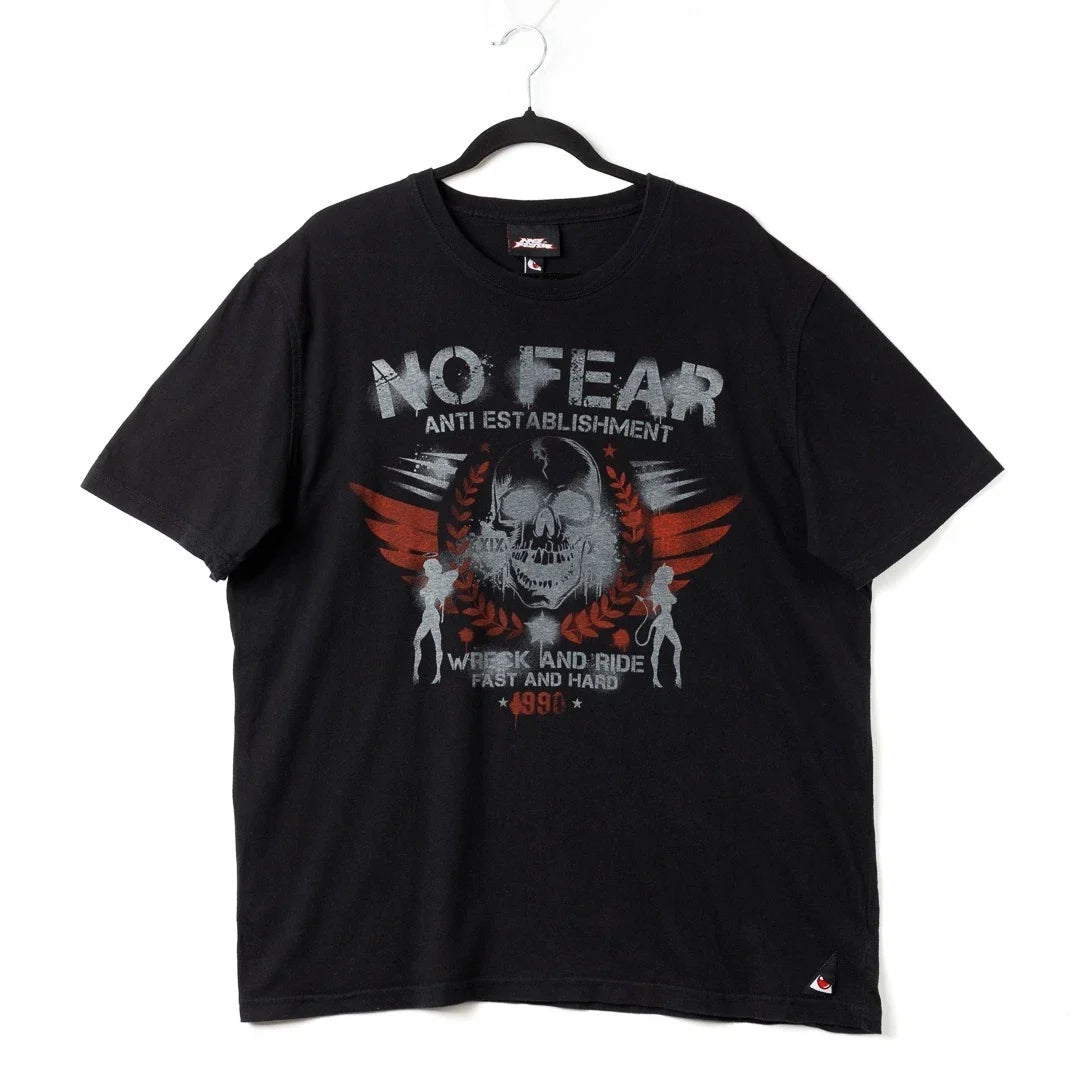 Y2K No Fear Skull Graphic T-Shirt Mens XL Black Grunge Vintage Streetwear Unisex T-shirt, Sweatshirt, Hoodie, Long Sleeve Tee - T-Shirt, Sweatshirt, Hoodie