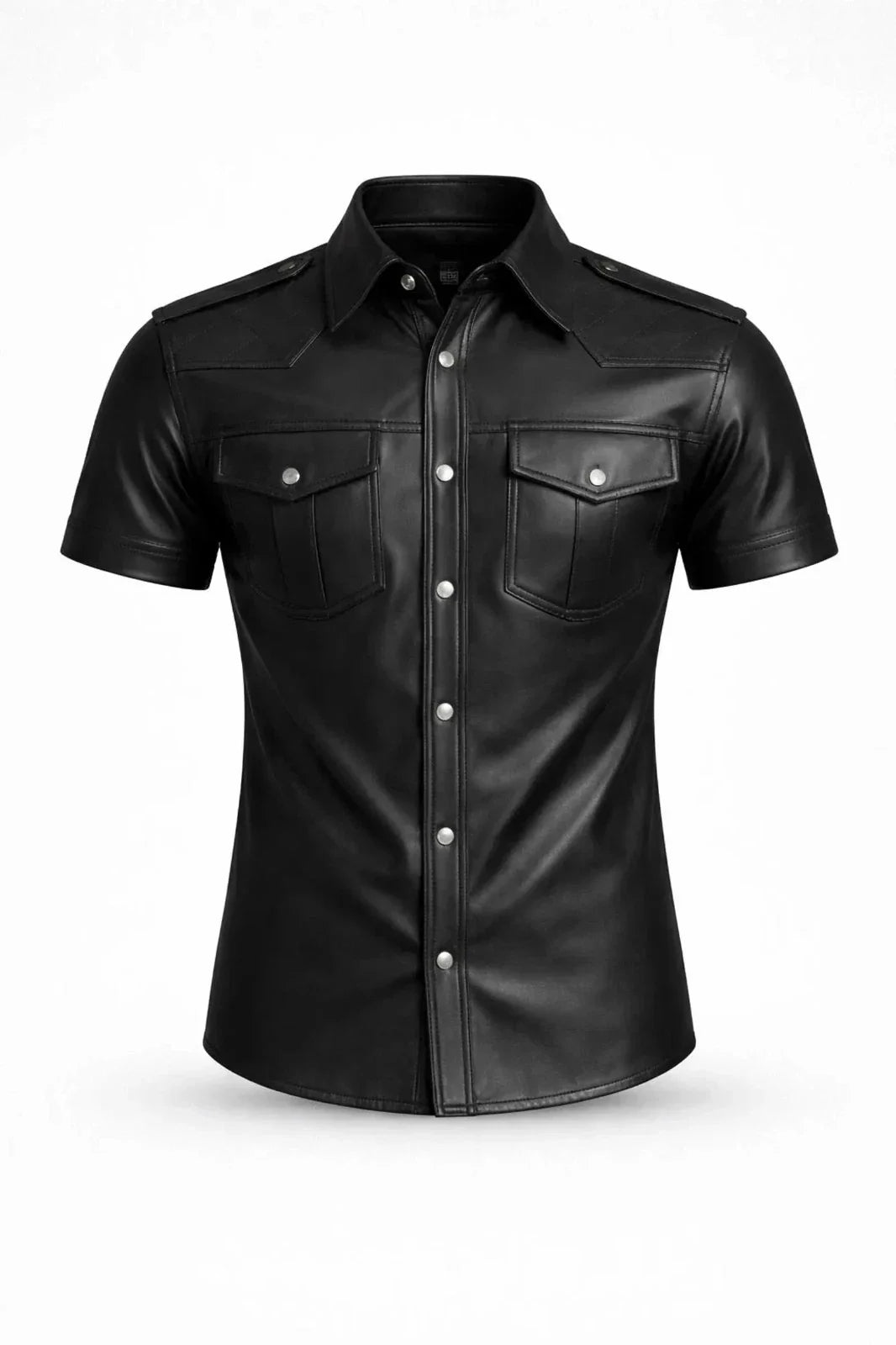 Mens Black Leather Shirt  Biker Fashion Top, Urban Street Style Short Sleeve Unisex T-shirt, Sweatshirt, Hoodie, Long Sleeve Tee - T-Shirt, Sweatshirt, Hoodie