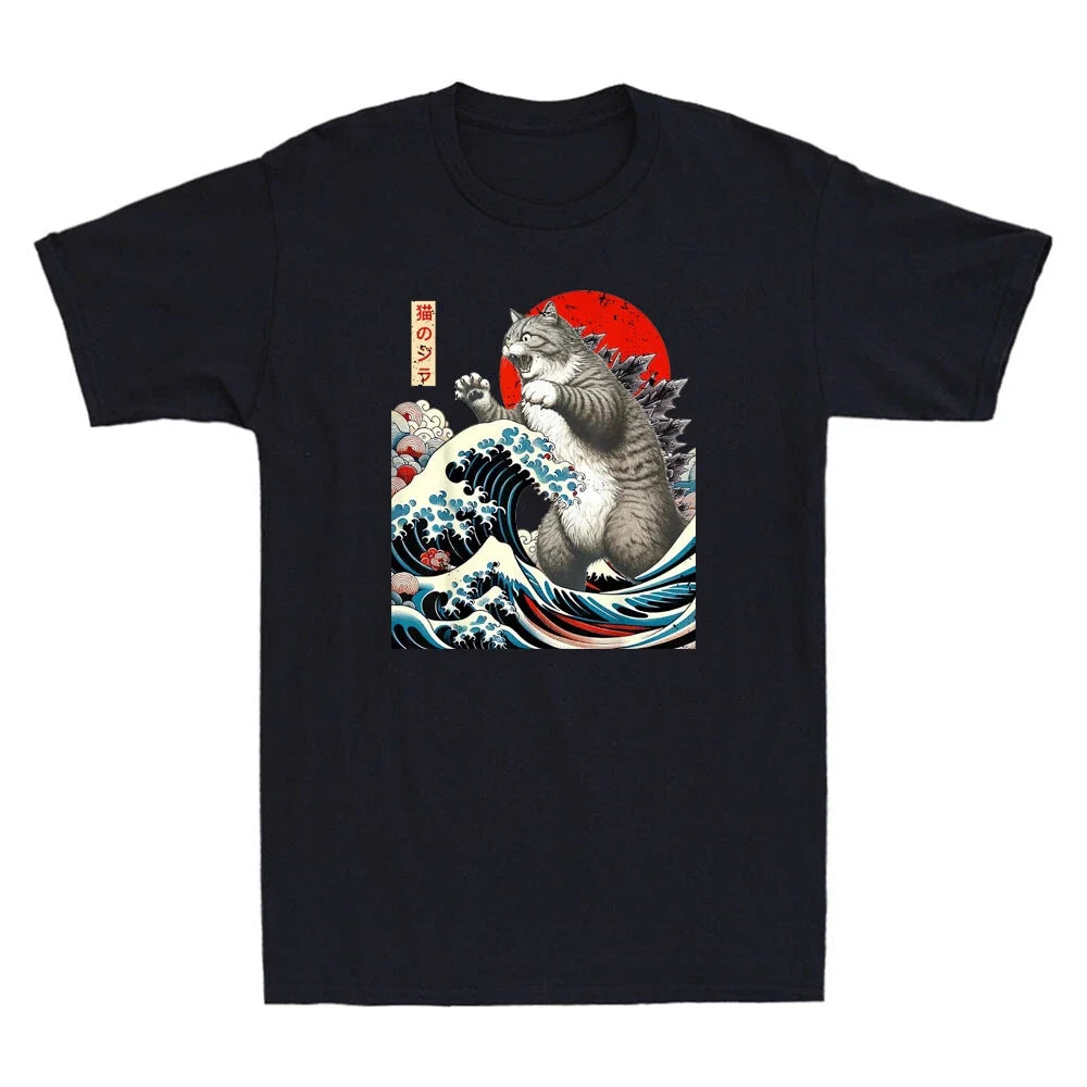 Catzilla Cat Japanese Art Funny Cat Monster Parody Graphic Vintage Men's T-Shirt Unisex T-shirt, Sweatshirt, Hoodie, Long Sleeve Tee - T-Shirt, Sweatshirt, Hoodie