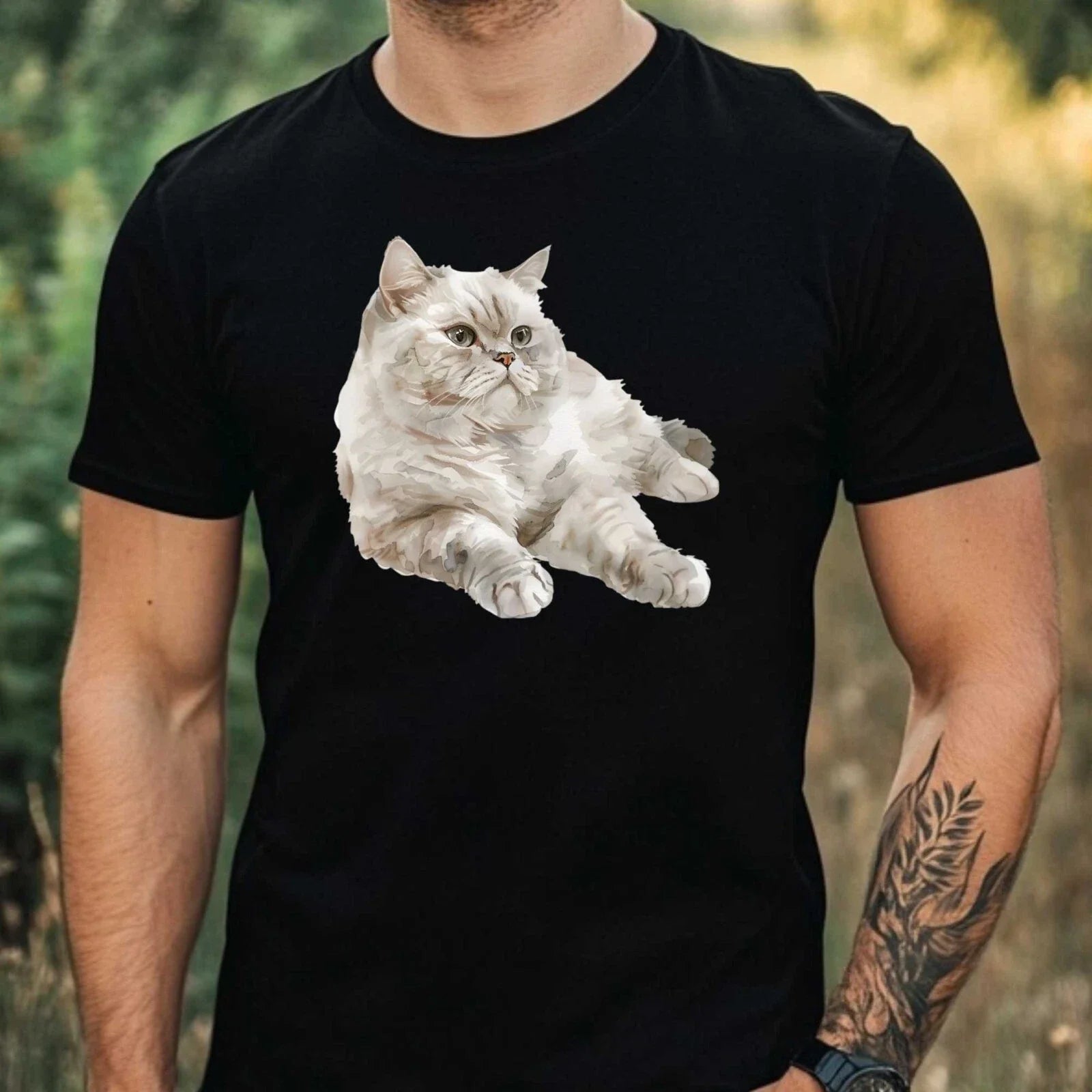 Mens Watercolour Funny Cat Print Cotton T-Shirt Size XS to 5XL Unisex T-shirt, Sweatshirt, Hoodie, Long Sleeve Tee - T-Shirt, Sweatshirt, Hoodie