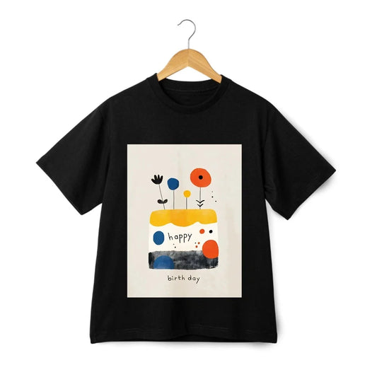 Artistic Birthday Cake Print Tee, Minimalist Creative Birthday-themed |Cartoon Unisex T-shirt, Sweatshirt, Hoodie, Long Sleeve Tee - T-Shirt, Sweatshirt, Hoodie