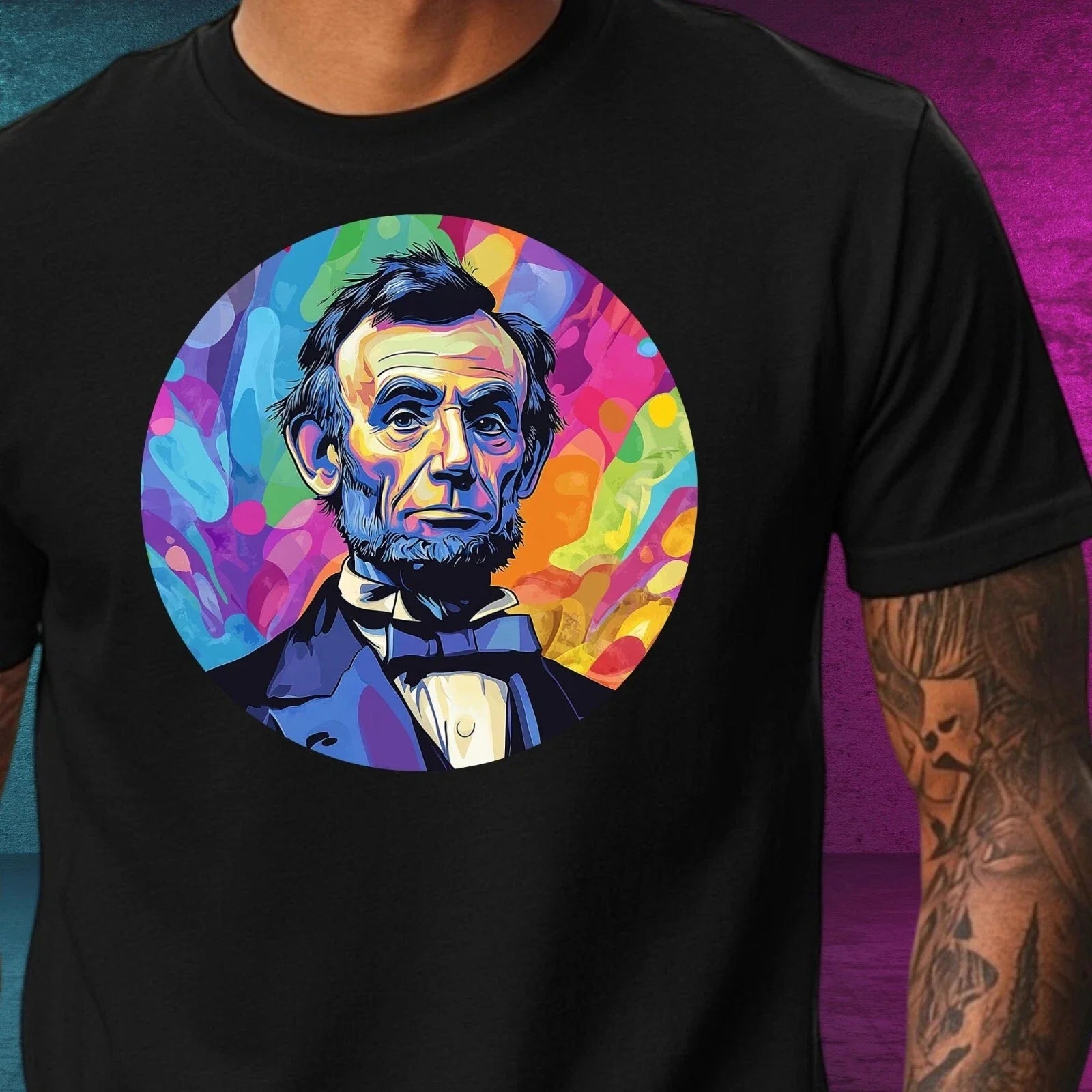 Mens Abraham Lincoln Pop Art Motif Cotton T-Shirt Size XS to 5XL Unisex T-shirt, Sweatshirt, Hoodie, Long Sleeve Tee - T-Shirt, Sweatshirt, Hoodie