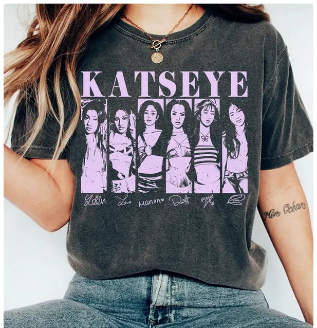 Vintage KATSEYE Girl Group Shirt, K-Pop Aesthetic Graphic Tee Unisex T-shirt, Sweatshirt, Hoodie, Long Sleeve Tee - T-Shirt, Sweatshirt, Hoodie