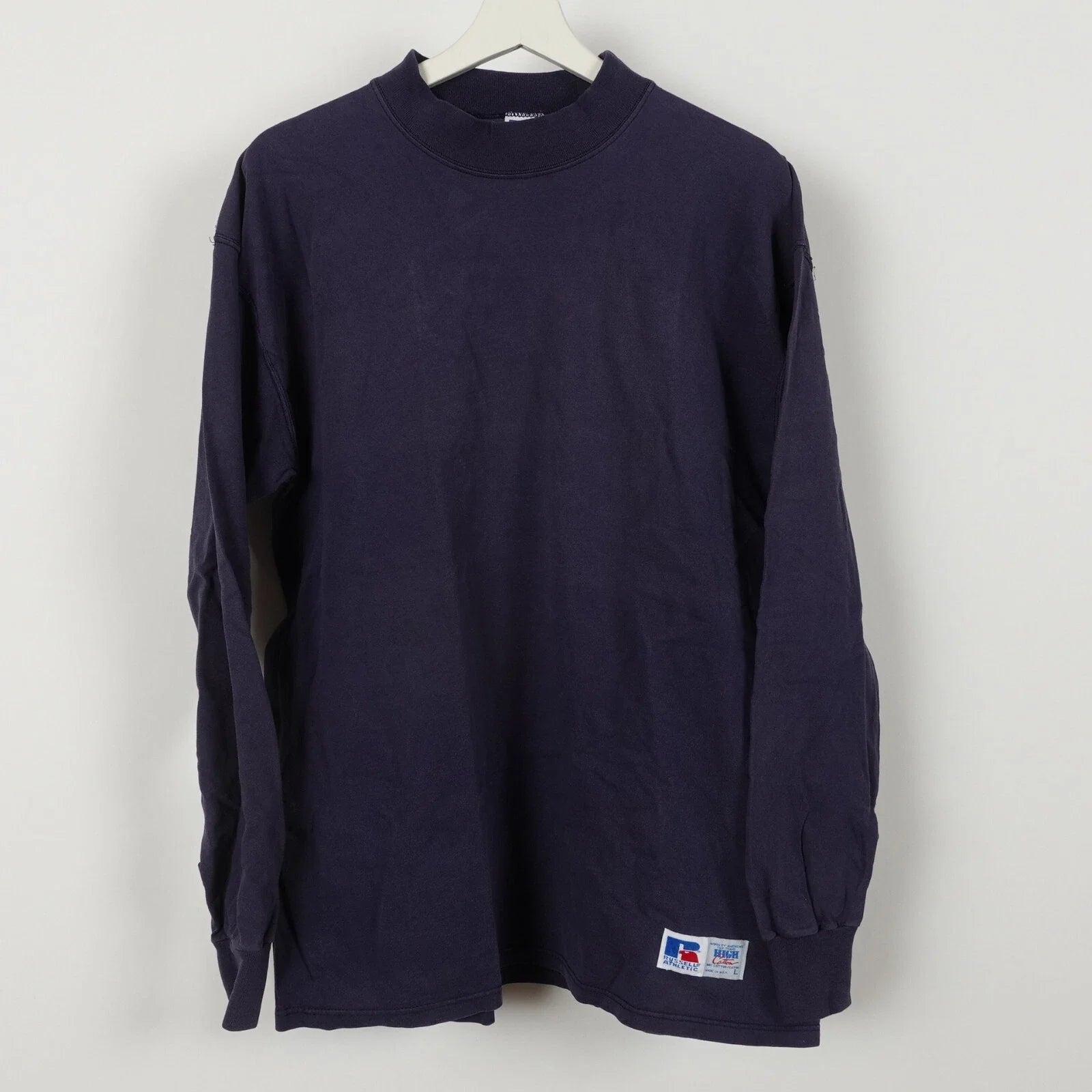 Vintage 90s Blank Russell Athletic High Cotton T-shirt Mens Large Mock Neck USA Unisex T-shirt, Sweatshirt, Hoodie, Long Sleeve Tee - T-Shirt, Sweatshirt, Hoodie