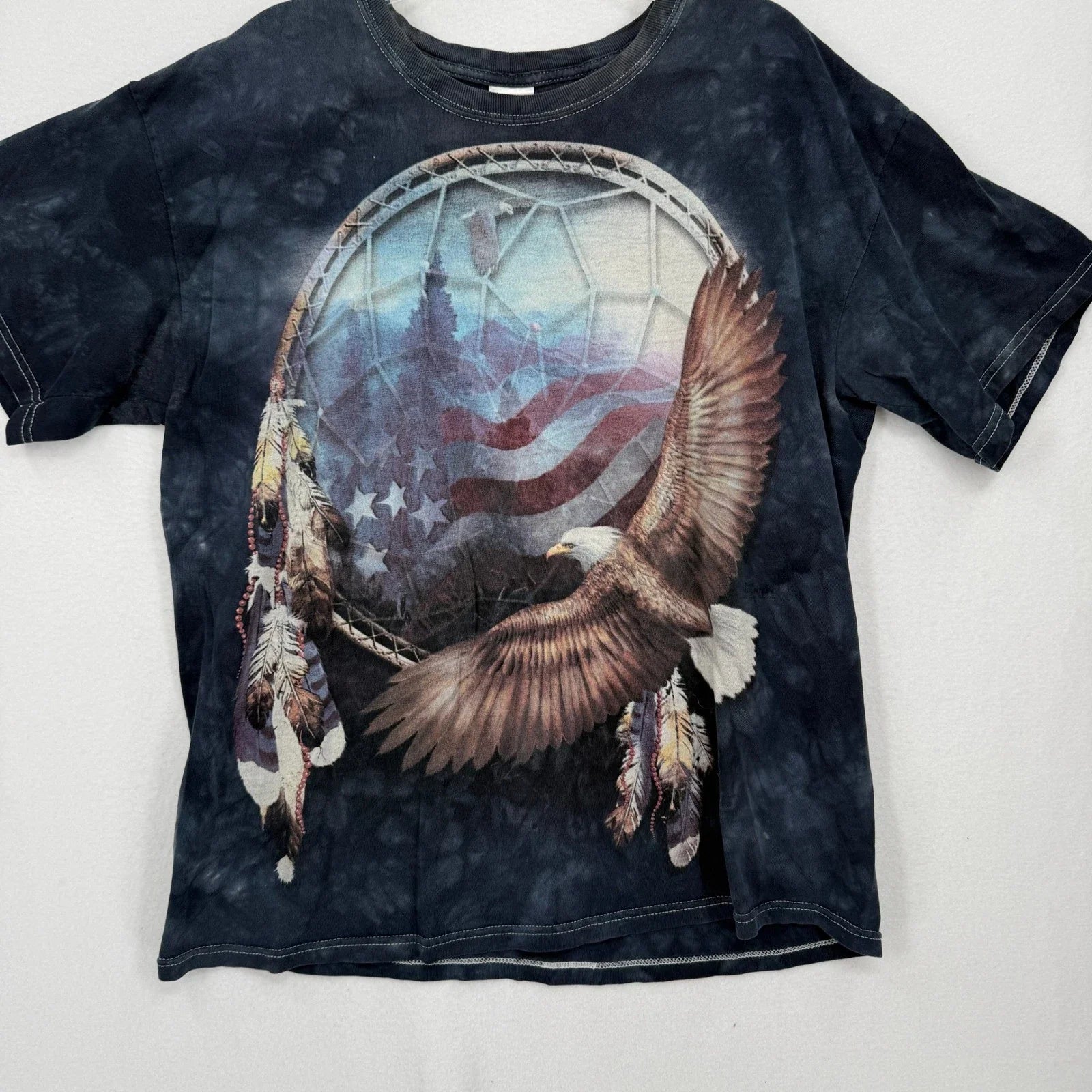 Gildan Graphic T-Shirt Mens Large Black Eagle Dreamcatcher American Flag Tie Dye Unisex T-shirt, Sweatshirt, Hoodie, Long Sleeve Tee - T-Shirt, Sweatshirt, Hoodie