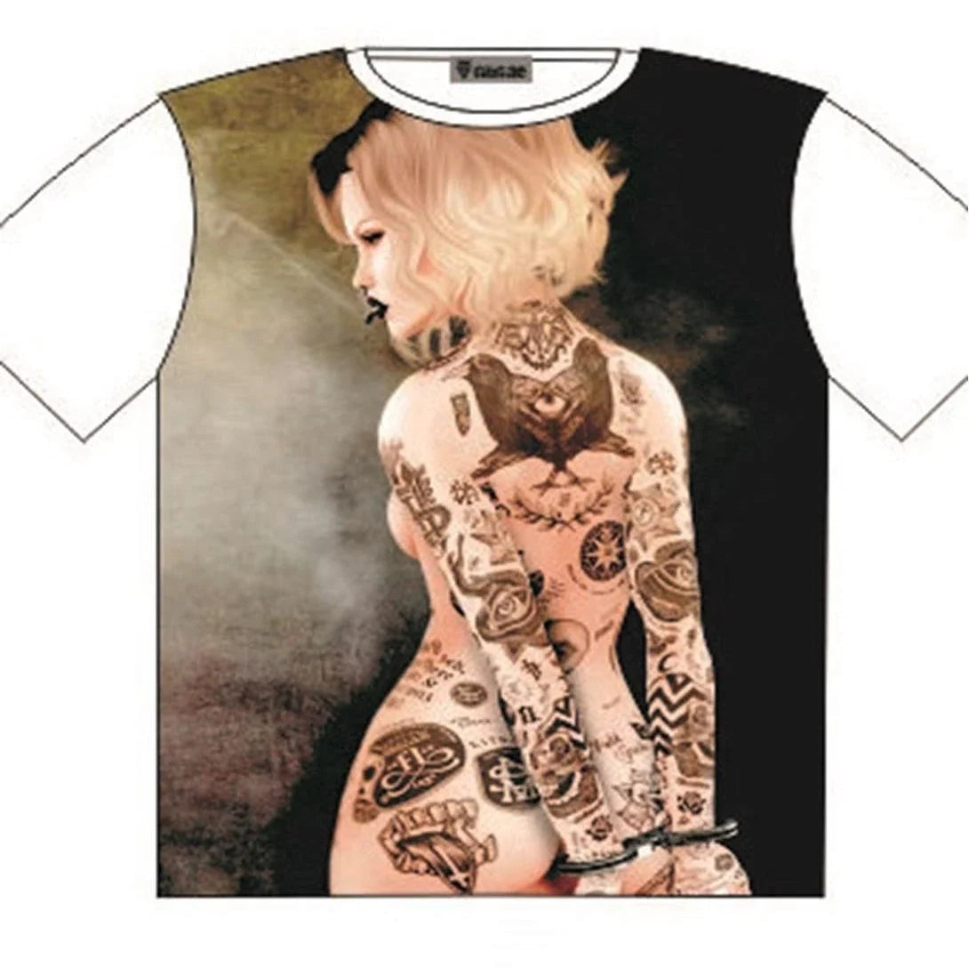 T-Shirt Sexy Tattoo Girl in Handcuffs Street fashion Mens Ladies Unisex T-shirt, Sweatshirt, Hoodie, Long Sleeve Tee - T-Shirt, Sweatshirt, Hoodie