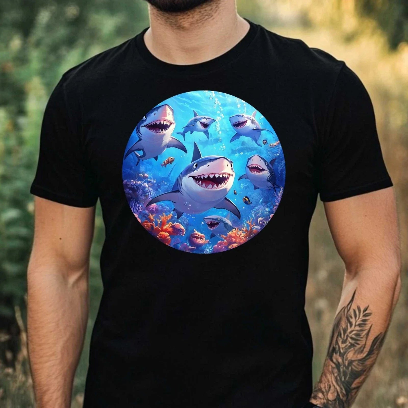 Mens Group Of Sharks Motif Cotton T-Shirt Size XS to 5XL Unisex T-shirt, Sweatshirt, Hoodie, Long Sleeve Tee - T-Shirt, Sweatshirt, Hoodie