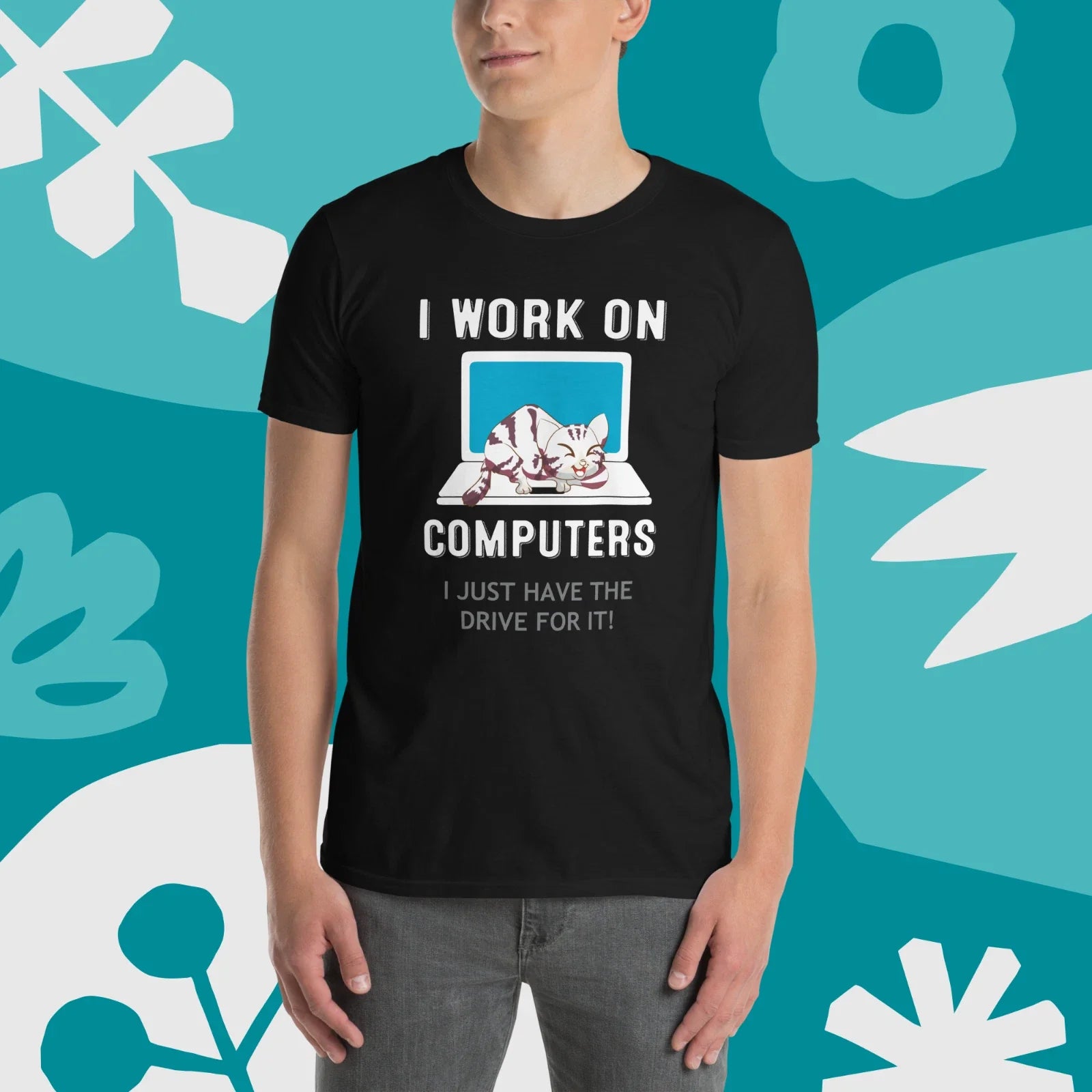Funny, Lazy Cat, IT Worker Short-Sleeve Unisex T-Shirt Design, FREEPOST UK Unisex T-shirt, Sweatshirt, Hoodie, Long Sleeve Tee - T-Shirt, Sweatshirt, Hoodie