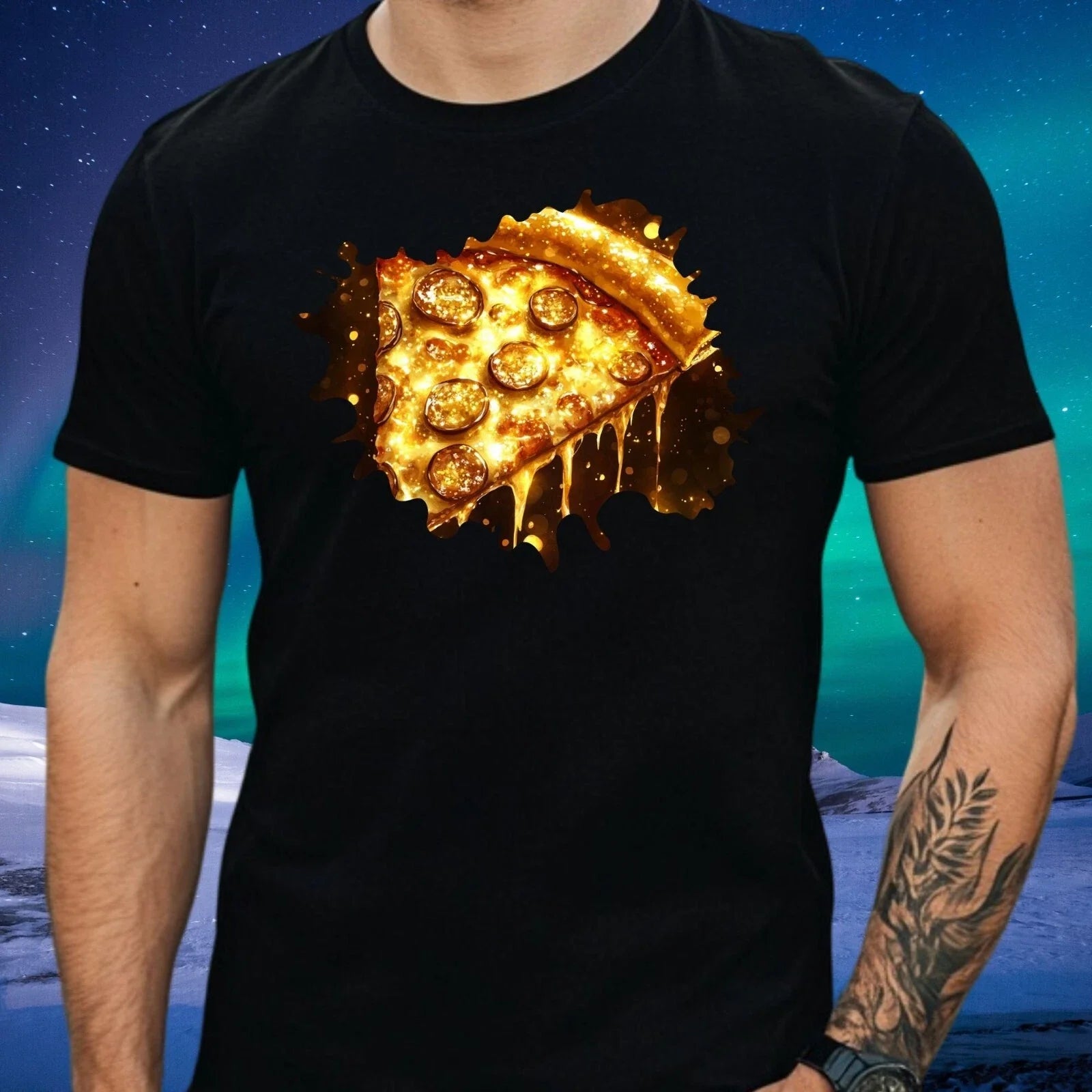 Mens Gold Pizza Motif Cotton T-Shirt Size XS to 5XL Unisex T-shirt, Sweatshirt, Hoodie, Long Sleeve Tee - T-Shirt, Sweatshirt, Hoodie