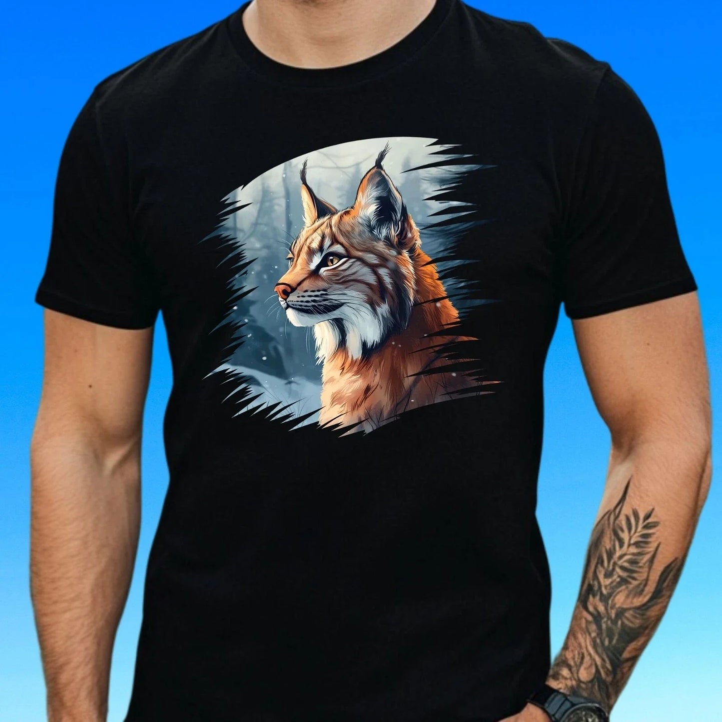 Mens Lynx Motif Cotton T-Shirt Size S to 5XL Unisex T-shirt, Sweatshirt, Hoodie, Long Sleeve Tee - T-Shirt, Sweatshirt, Hoodie