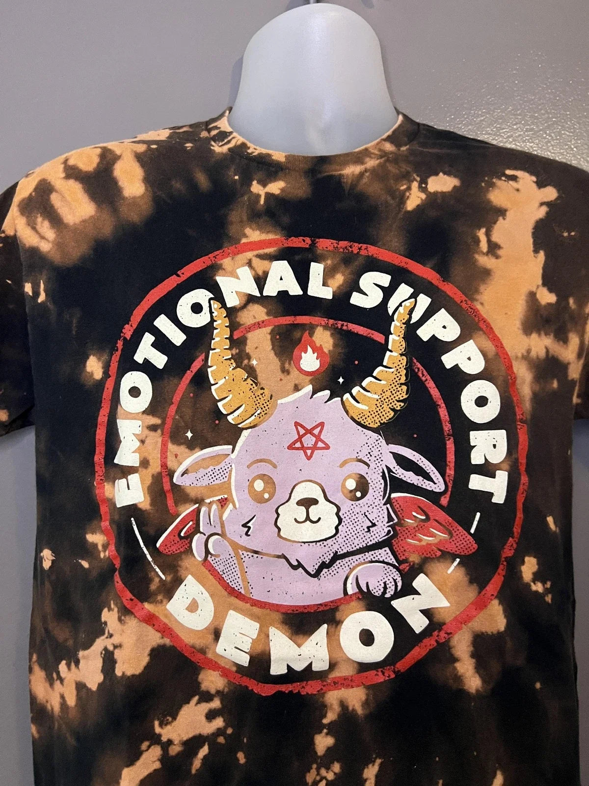 Emotional Support Demon Threadless Shirt Mens Medium Black Bleach Tie Dye Gothic Unisex T-shirt, Sweatshirt, Hoodie, Long Sleeve Tee - T-Shirt, Sweatshirt, Hoodie