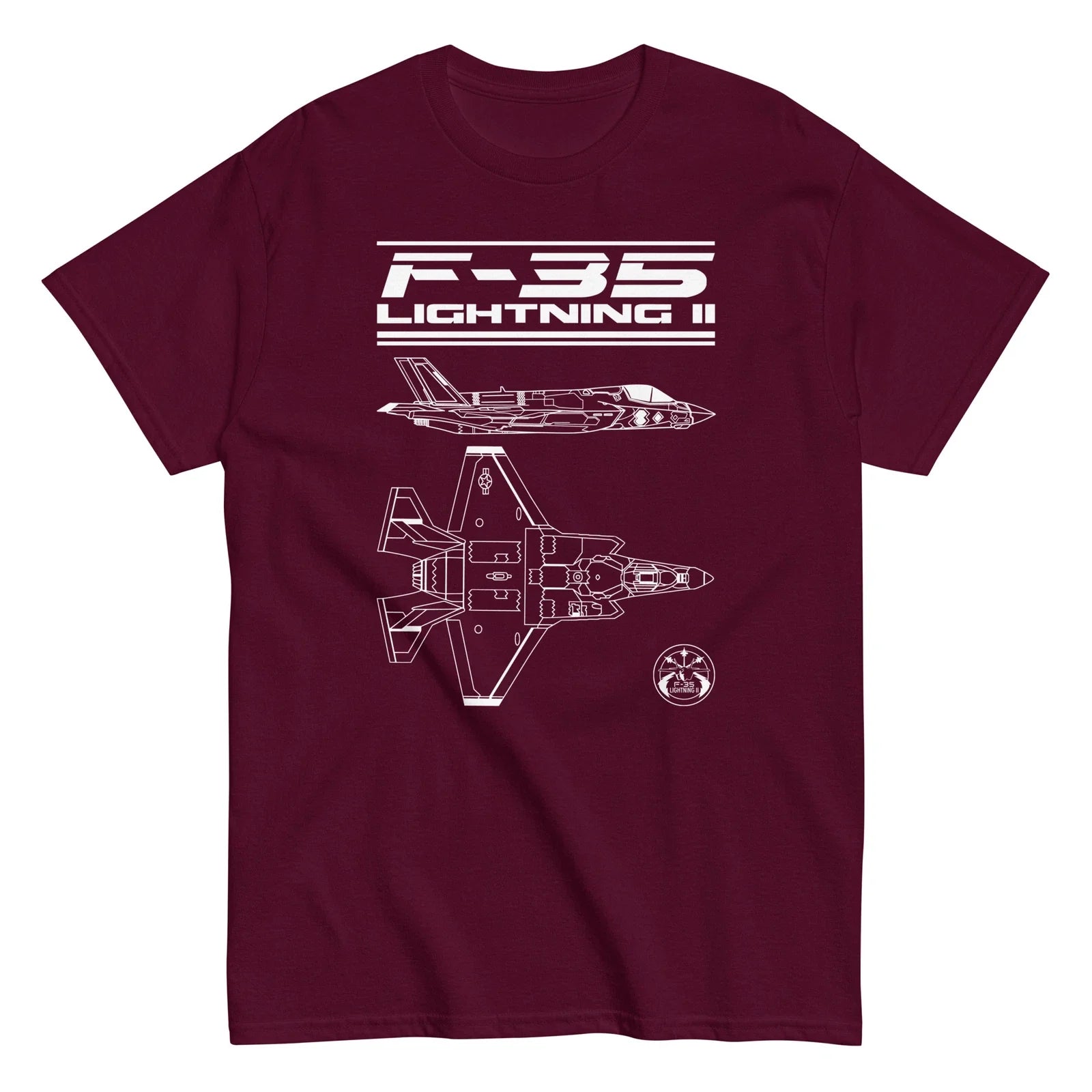 F-35 Lightning II Fighter Jet Sleek Form T-Shirt  Profile & Top View Unisex T-shirt, Sweatshirt, Hoodie, Long Sleeve Tee - T-Shirt, Sweatshirt, Hoodie