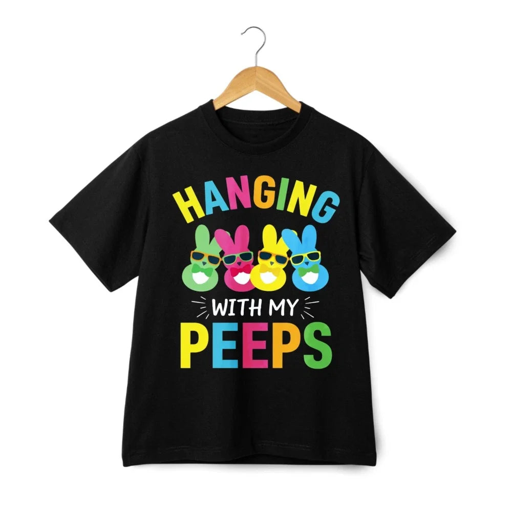Hanging With My Peeps Sunglasses Bunny Tee, Cool Cotton T-Shirt for Men Women Unisex T-shirt, Sweatshirt, Hoodie, Long Sleeve Tee - T-Shirt, Sweatshirt, Hoodie