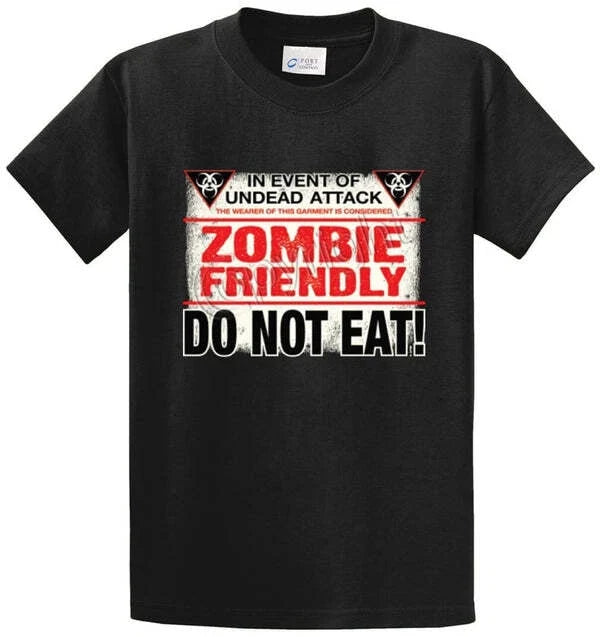 ZOMBIE FRIENDLY Cotton Printed Tee Shirt Regular and Big and Tall Sizes Unisex T-shirt, Sweatshirt, Hoodie, Long Sleeve Tee - T-Shirt, Sweatshirt, Hoodie