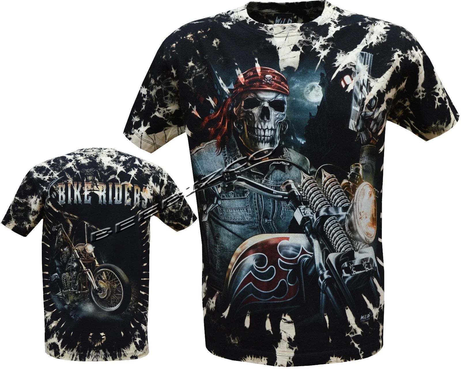 Grim Reaper Pirate Bike Rider Glow In Dark Tattoo Goth Tye Dye T-Shirt M - 3XL Unisex T-shirt, Sweatshirt, Hoodie, Long Sleeve Tee - T-Shirt, Sweatshirt, Hoodie
