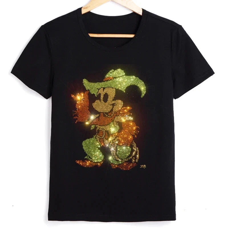 New Men Luxury Diamond Cartoon Rhinestones Fashion Black T-Shirt High Quality Unisex T-shirt, Sweatshirt, Hoodie, Long Sleeve Tee - T-Shirt, Sweatshirt, Hoodie