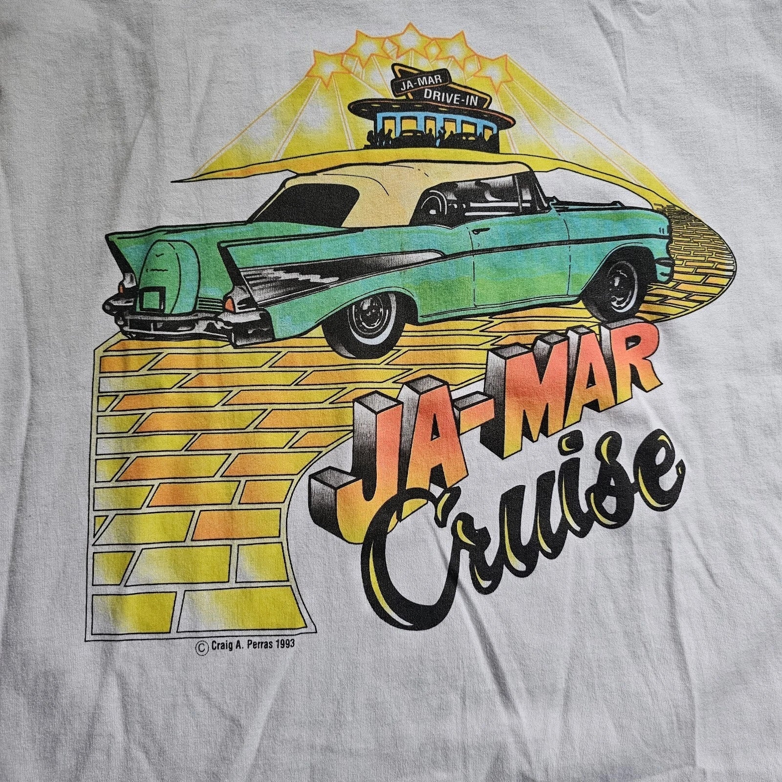 Vtg 1993 Graffiti Art Ja-Mar Cruise Drive In By Craig Perras Single Stich Usa Unisex T-shirt, Sweatshirt, Hoodie, Long Sleeve Tee - T-Shirt, Sweatshirt, Hoodie