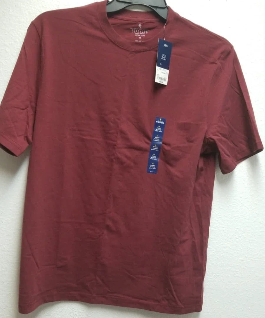 NEW Stafford Mens Crewneck T-Shirt Medium Burgundy Premium Soft Cotton Classic Unisex T-shirt, Sweatshirt, Hoodie, Long Sleeve Tee - T-Shirt, Sweatshirt, Hoodie