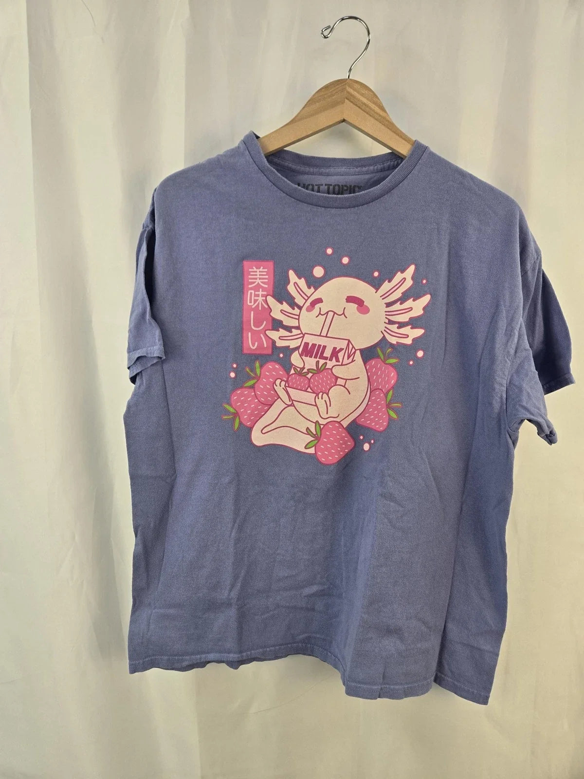 Hot Topic Shirt Mens XL Purple Axolotl Strawberry Milk Kawaii Anime Graphic Tee Unisex T-shirt, Sweatshirt, Hoodie, Long Sleeve Tee - T-Shirt, Sweatshirt, Hoodie