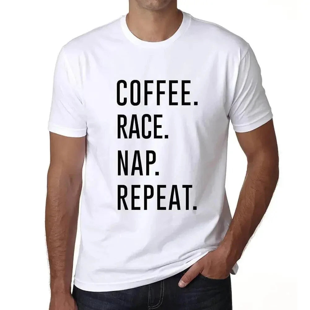 ULTRABASIC men's t-shirt coffee running nap repetition coffee race nap repeat Unisex T-shirt, Sweatshirt, Hoodie, Long Sleeve Tee - T-Shirt, Sweatshirt, Hoodie
