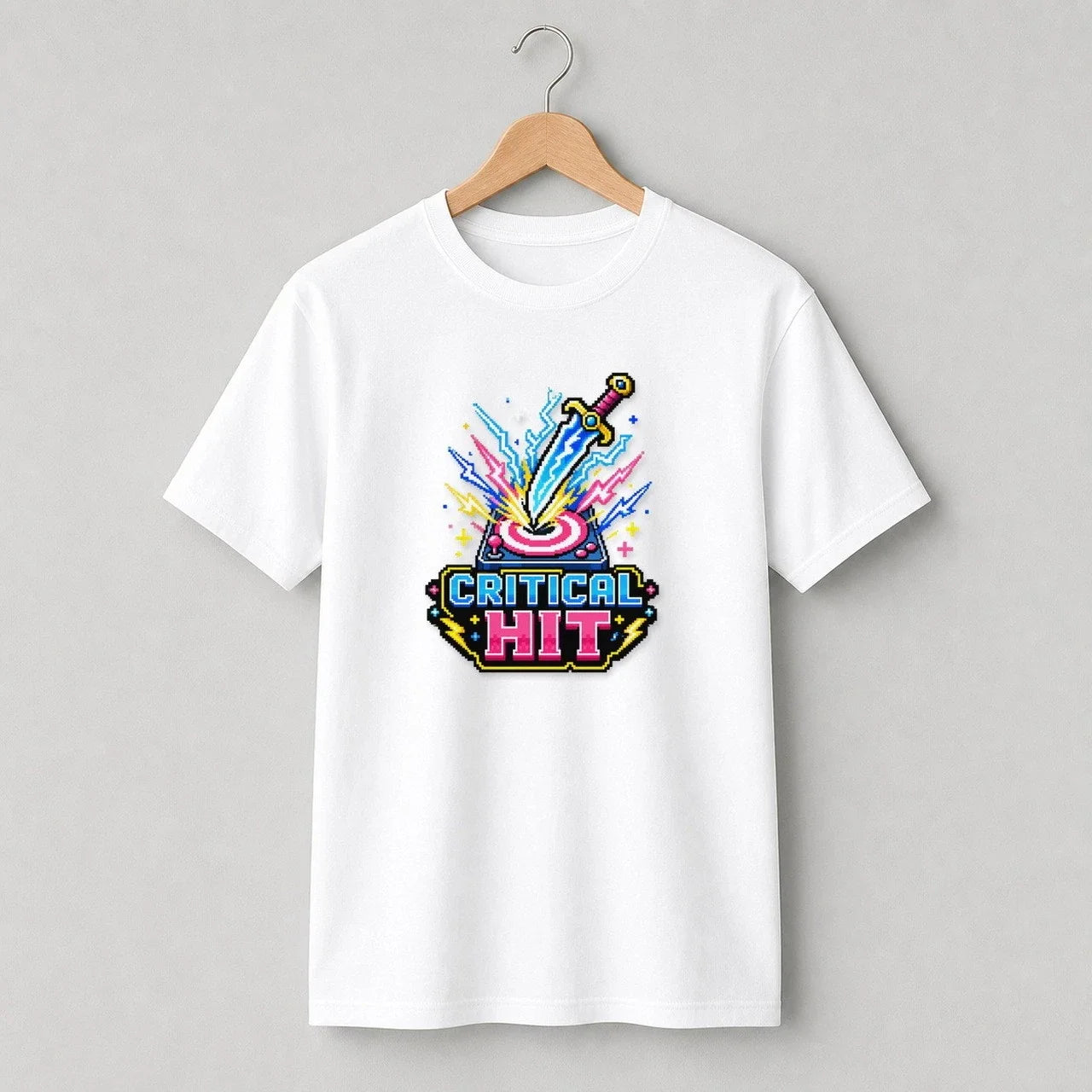 Critical Hit Lightning Sword T-Shirt Retro Gamer Tee Gift Unisex T-shirt, Sweatshirt, Hoodie, Long Sleeve Tee - T-Shirt, Sweatshirt, Hoodie