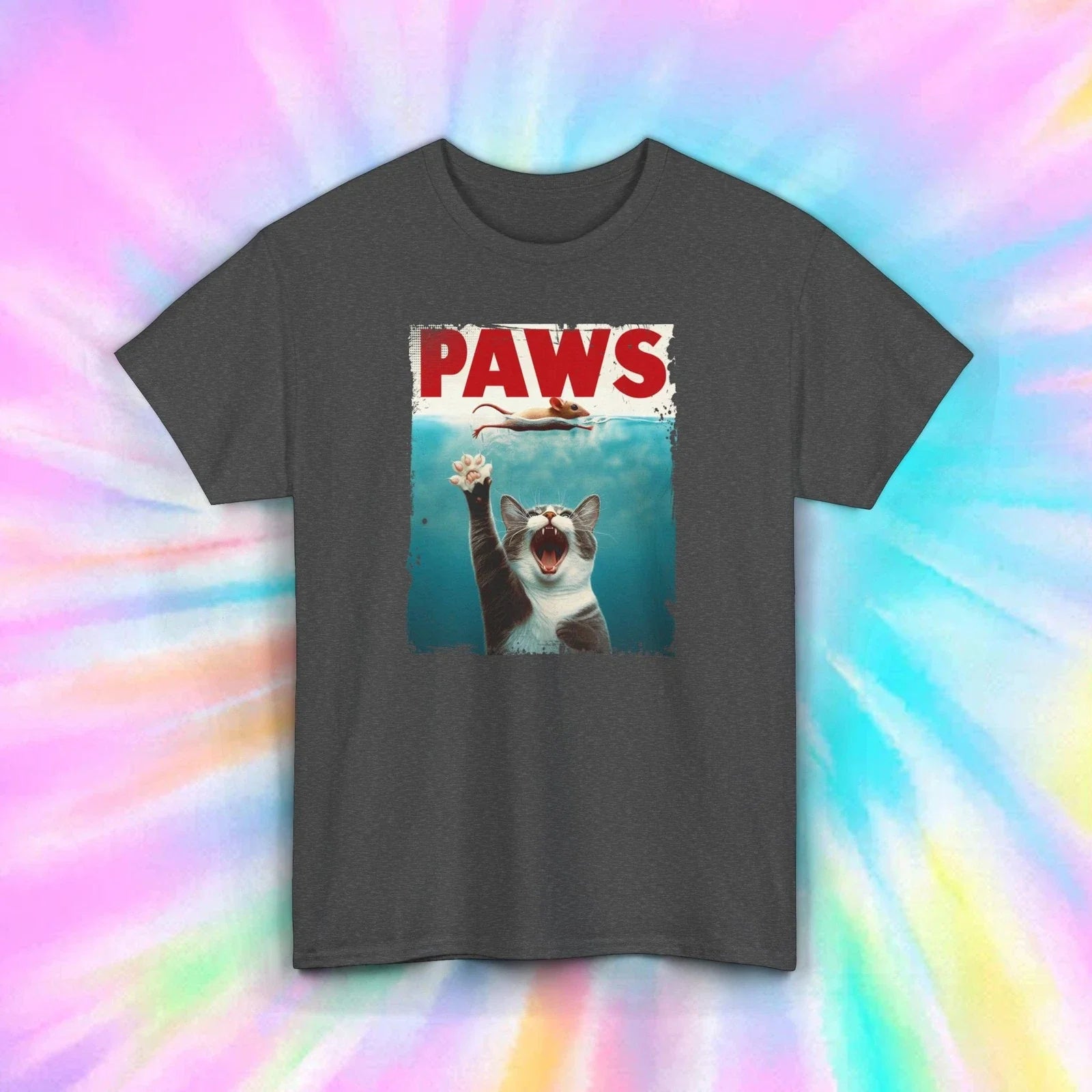 Paws T-Shirt | Funny Cat Jaws Parody Graphic Tee | S-5XL Unisex T-shirt, Sweatshirt, Hoodie, Long Sleeve Tee - T-Shirt, Sweatshirt, Hoodie