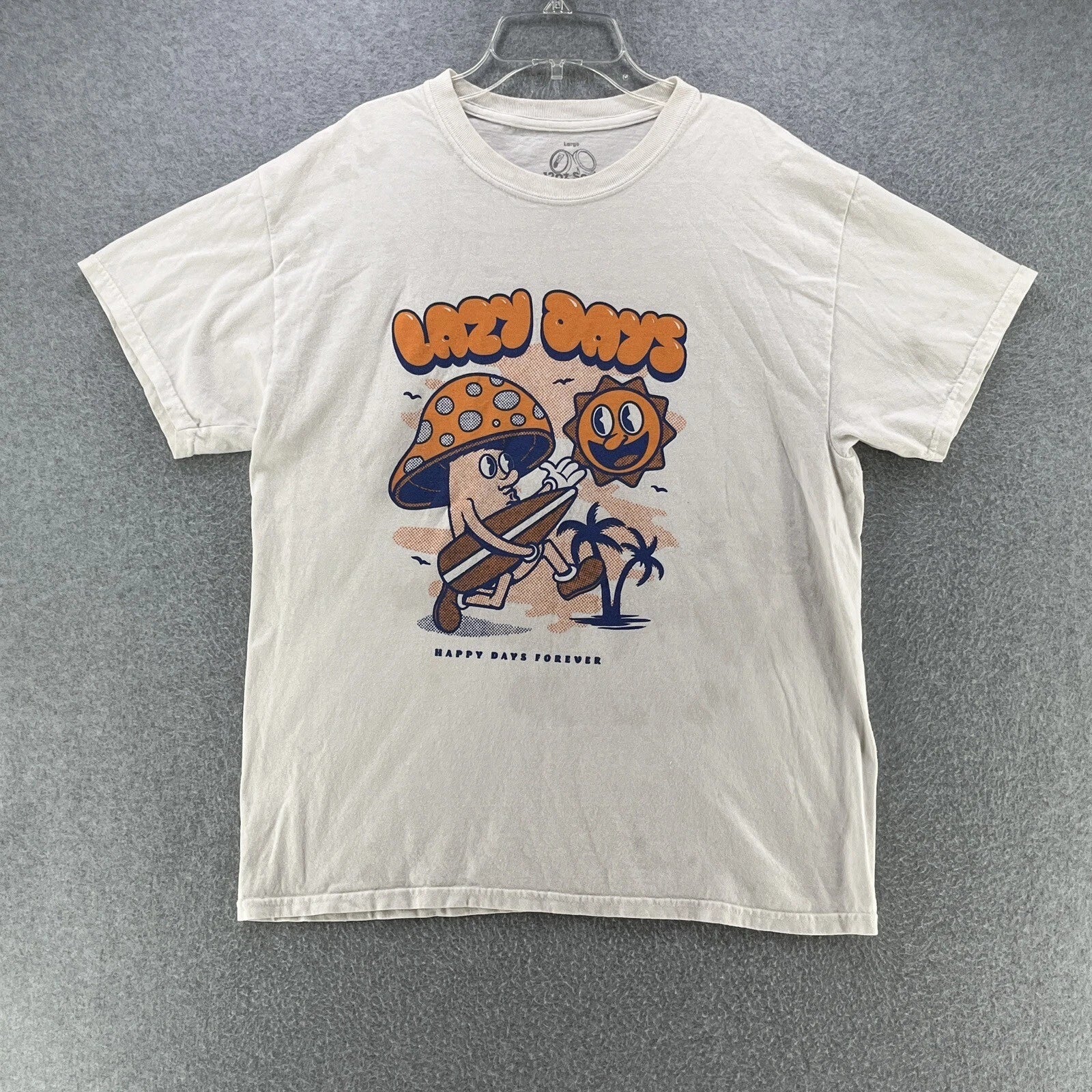 12oz Soda Mens T-Shirt Large L 'Lazy Days' Mushroom Sun Beach Surf White Unisex T-shirt, Sweatshirt, Hoodie, Long Sleeve Tee - T-Shirt, Sweatshirt, Hoodie