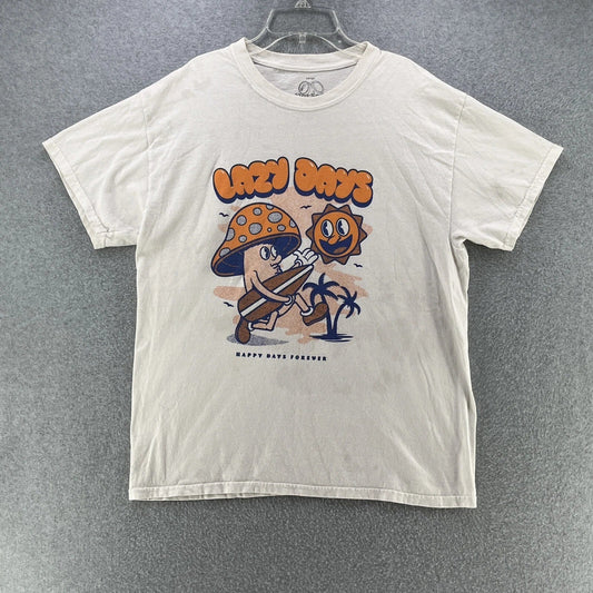 12oz Soda Mens T-Shirt Large L 'Lazy Days' Mushroom Sun Beach Surf White Unisex T-shirt, Sweatshirt, Hoodie, Long Sleeve Tee - T-Shirt, Sweatshirt, Hoodie