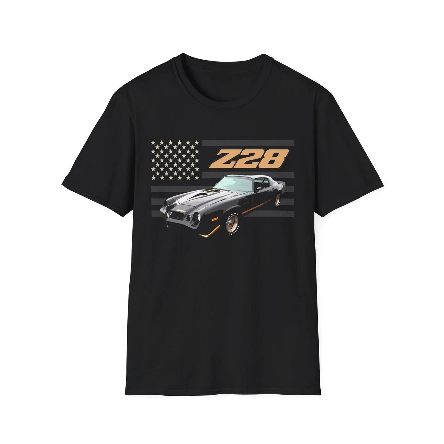 1979 Camaro Z28 Shirt | Black & Gold Classic Muscle Car | Retro USA Flag Tee Unisex T-shirt, Sweatshirt, Hoodie, Long Sleeve Tee - T-Shirt, Sweatshirt, Hoodie
