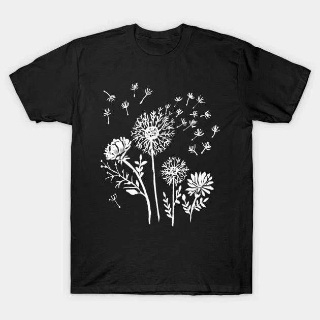 Dandelions & Flowers, Hand Drawn, Hippie, Boho, Nature, Wildflowers T-shirt Unisex T-shirt, Sweatshirt, Hoodie, Long Sleeve Tee - T-Shirt, Sweatshirt, Hoodie