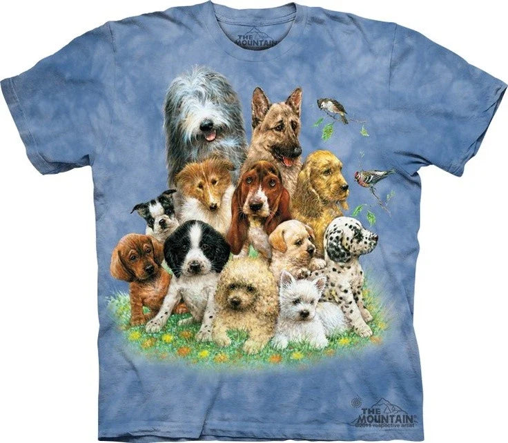 The Mountain Puppies in Grass Cute Dogs Blue Pets Cotton Animal T-Shirt S-3X Unisex T-shirt, Sweatshirt, Hoodie, Long Sleeve Tee - T-Shirt, Sweatshirt, Hoodie