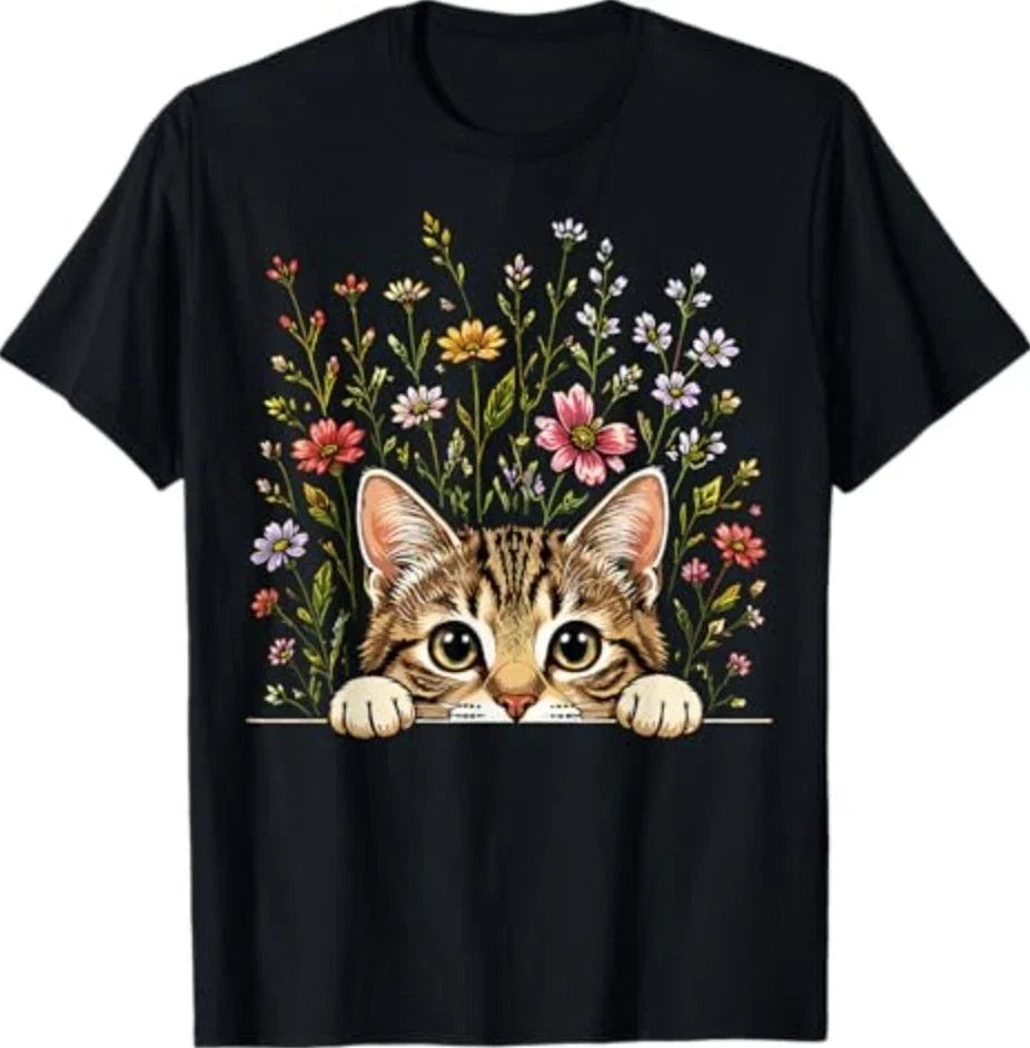 Cute Cat Flower T-Shirt Unisex T-shirt, Sweatshirt, Hoodie, Long Sleeve Tee - T-Shirt, Sweatshirt, Hoodie