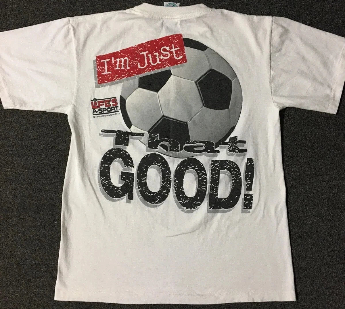 Vtg 90s Dont Have An Attitude Im Just Good Soccer Shirt M Funny Grunge Sport AOP Unisex T-shirt, Sweatshirt, Hoodie, Long Sleeve Tee - T-Shirt, Sweatshirt, Hoodie