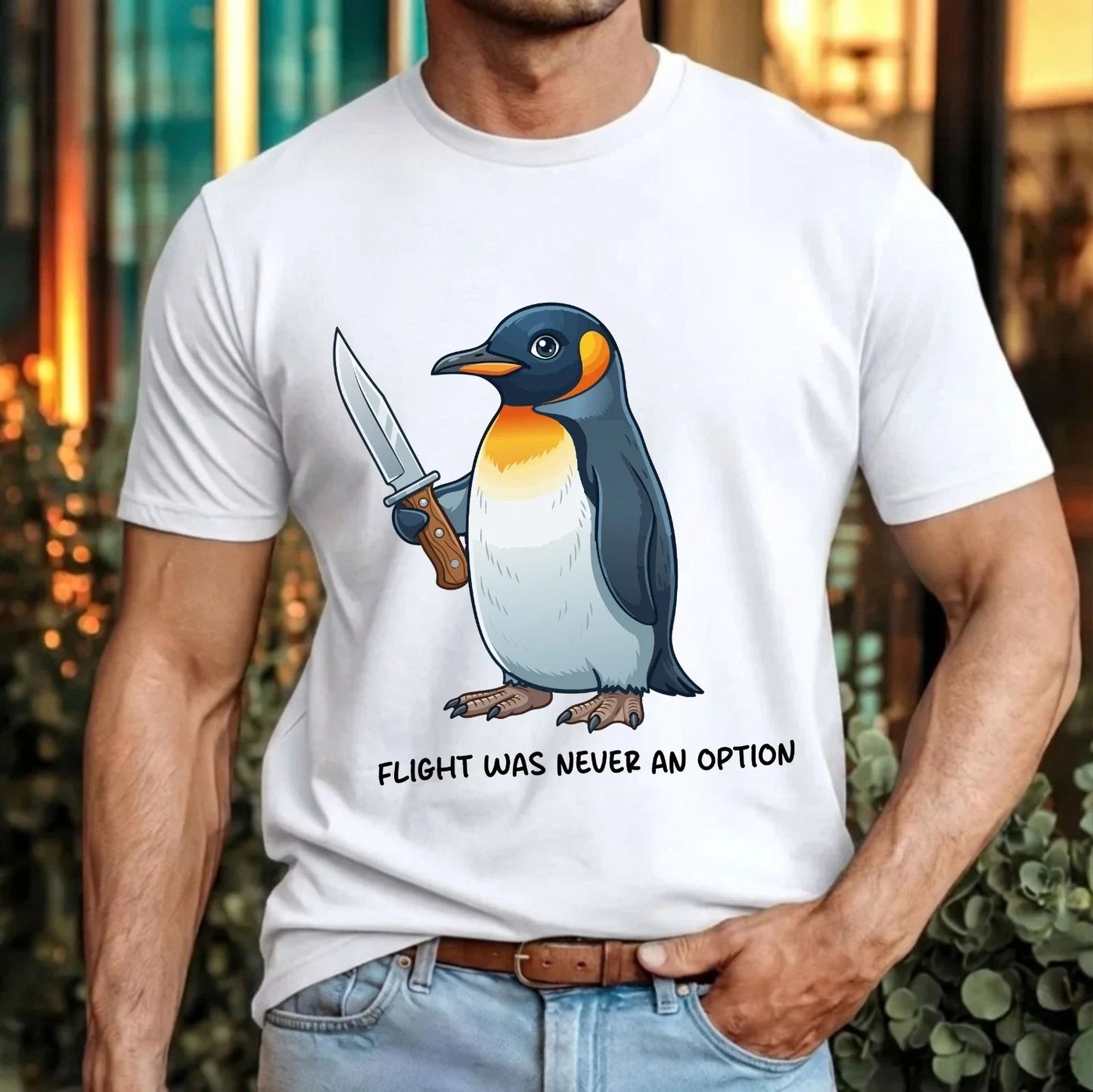 Flight Was Never An Option T-Shirt Funny Penguin Dark Humour Meme Gift Tee Top Unisex T-shirt, Sweatshirt, Hoodie, Long Sleeve Tee - T-Shirt, Sweatshirt, Hoodie