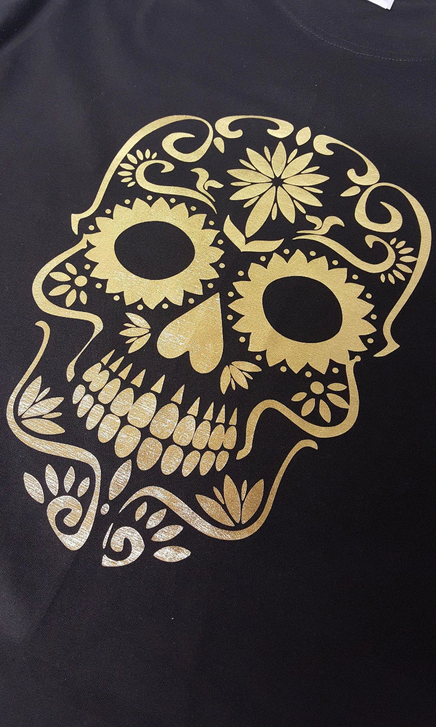SUGAR SKULL GOLD FOIL DESIGN RINGSPUN COTTON T-SHIRT GOTH TRIBAL HIPSTER GRUNGE Unisex T-shirt, Sweatshirt, Hoodie, Long Sleeve Tee - T-Shirt, Sweatshirt, Hoodie
