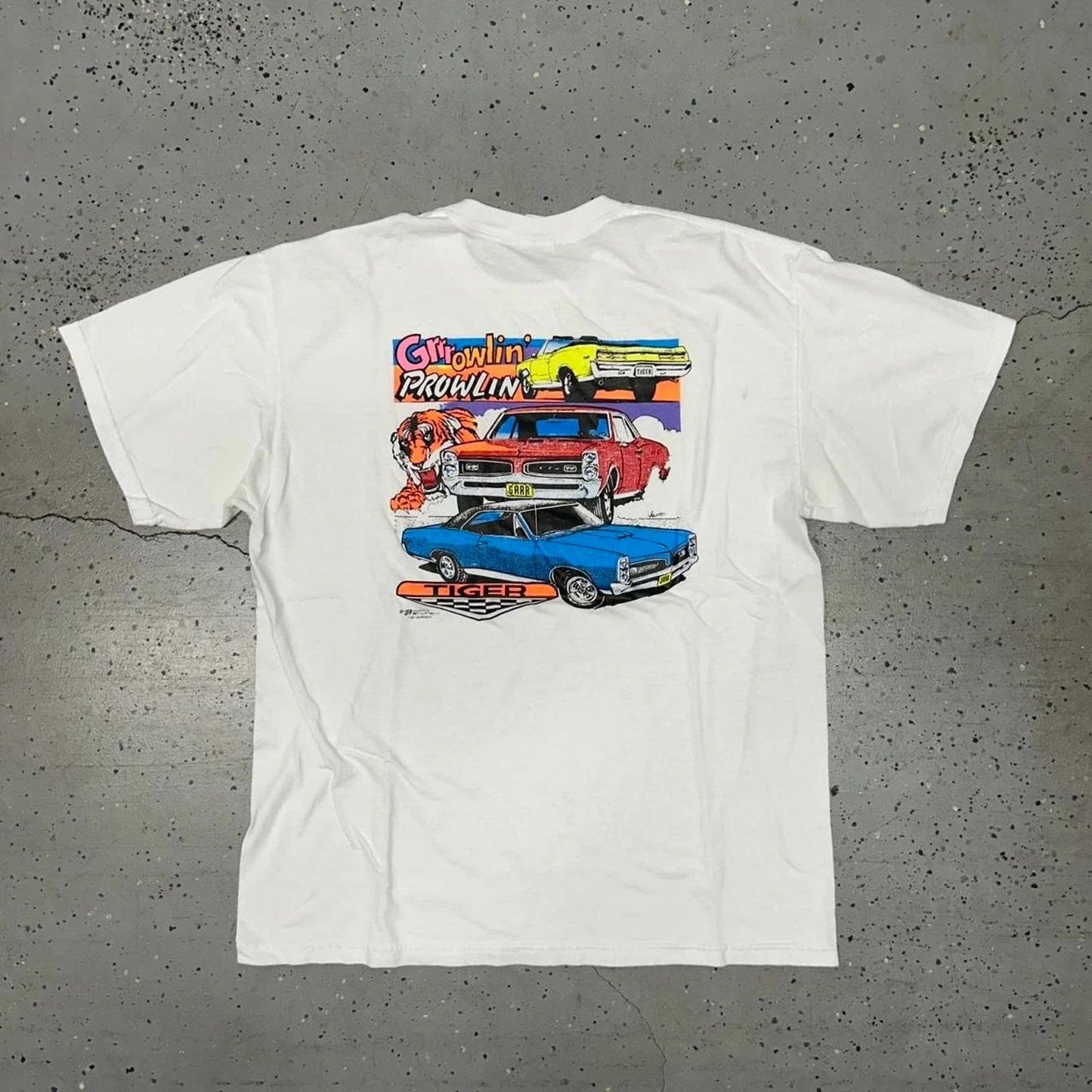 Y2K white Prowlin Tiger car graphic t-shirt Unisex T-shirt, Sweatshirt, Hoodie, Long Sleeve Tee - T-Shirt, Sweatshirt, Hoodie