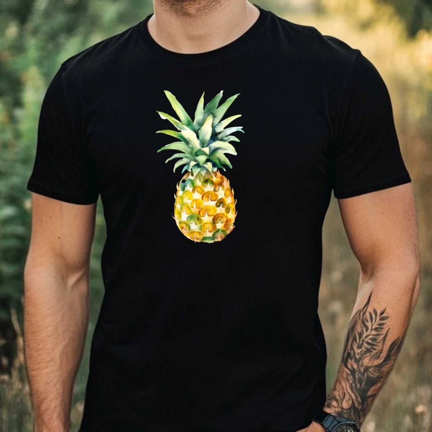 Mens Watercolour Pineapple Print Cotton T-Shirt Size XS to 5XL Unisex T-shirt, Sweatshirt, Hoodie, Long Sleeve Tee - T-Shirt, Sweatshirt, Hoodie