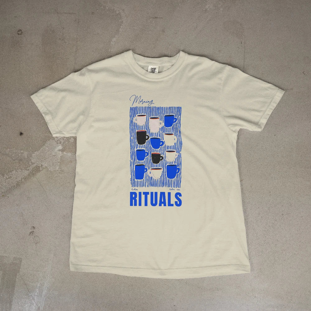 Morning Rituals Coffee T-Shirt Aesthetic Coffee Lover Gift Graphic Tee White Unisex T-shirt, Sweatshirt, Hoodie, Long Sleeve Tee - T-Shirt, Sweatshirt, Hoodie