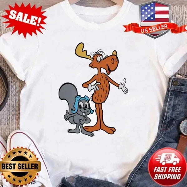Rocky and Bullwinkle Cartoon T-Shirt Moose & Squirrel Unisex Tee, Size S-5XL Unisex T-shirt, Sweatshirt, Hoodie, Long Sleeve Tee - T-Shirt, Sweatshirt, Hoodie