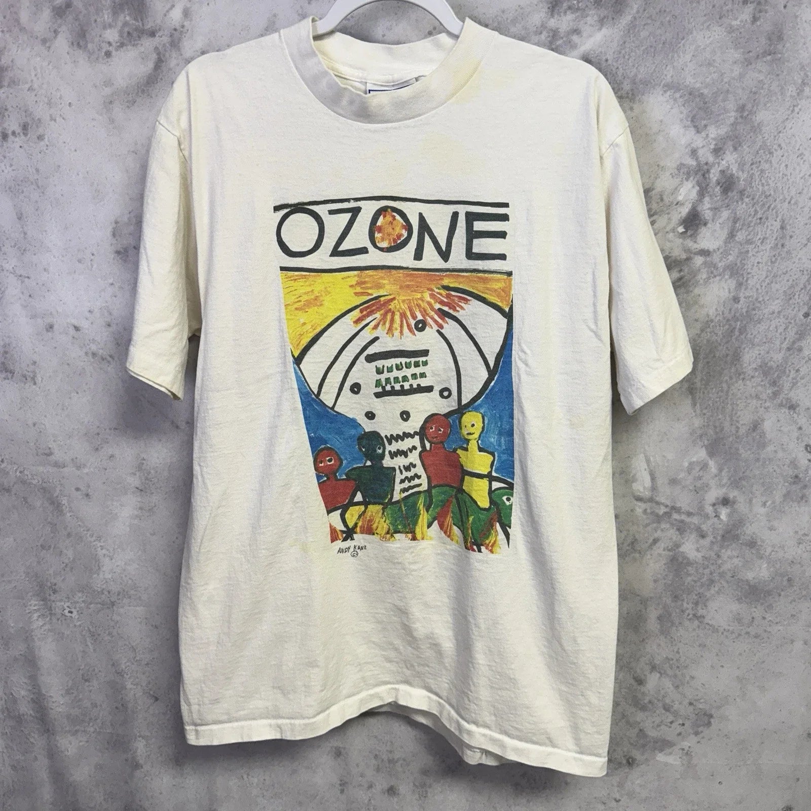 VTG 90s Andy Kane Ozone Graphic T Shirt Mens Large L White Folk Art Pop USA Tee Unisex T-shirt, Sweatshirt, Hoodie, Long Sleeve Tee - T-Shirt, Sweatshirt, Hoodie