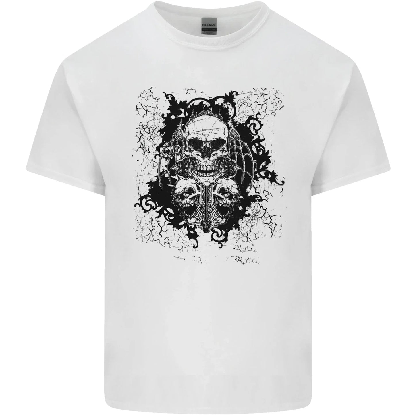Three Skulls Demon Biker Gothic Tattoo Mens Cotton T-Shirt Tee Top Unisex T-shirt, Sweatshirt, Hoodie, Long Sleeve Tee - T-Shirt, Sweatshirt, Hoodie