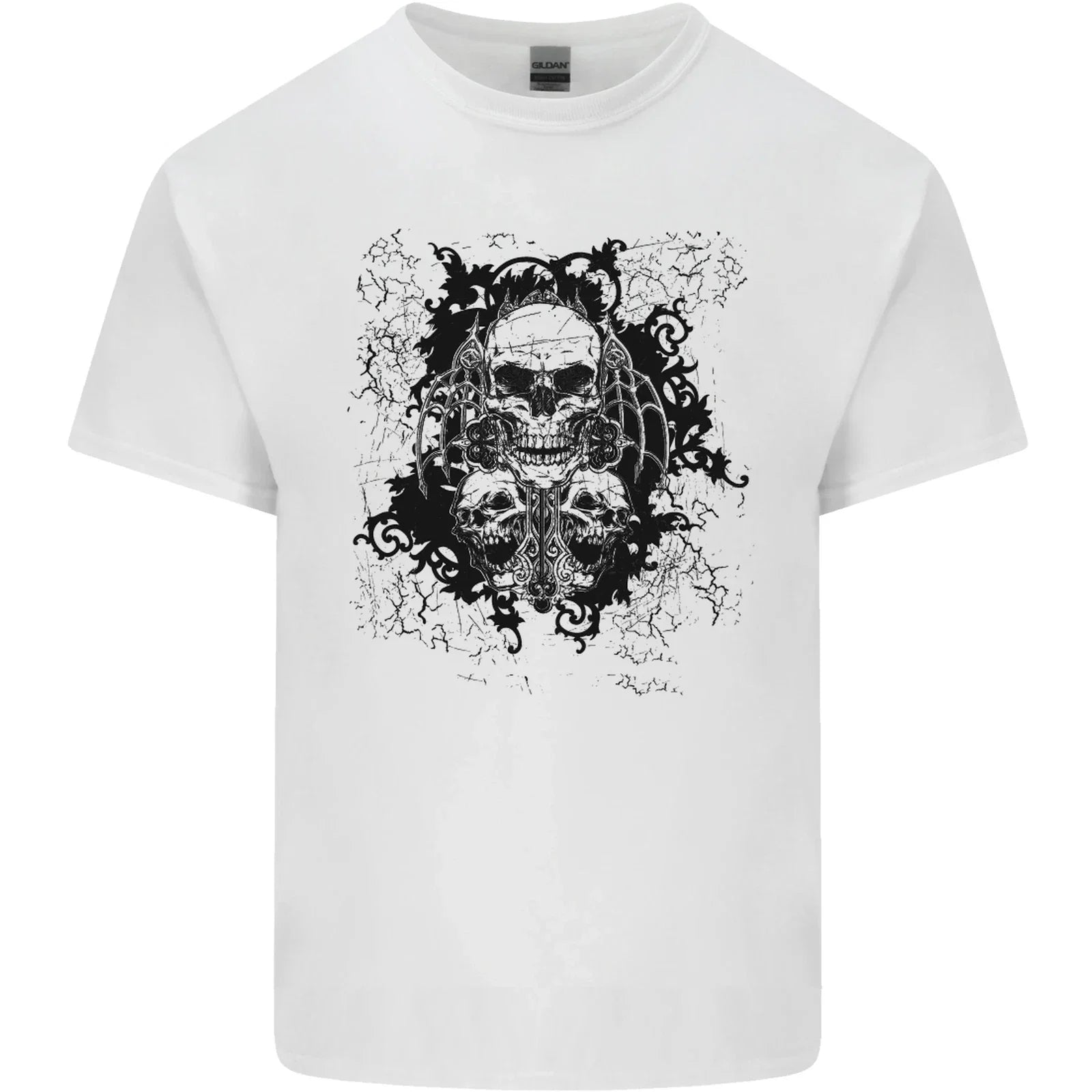 Three Skulls Demon Biker Gothic Tattoo Mens Cotton T-Shirt Tee Top Unisex T-shirt, Sweatshirt, Hoodie, Long Sleeve Tee - T-Shirt, Sweatshirt, Hoodie