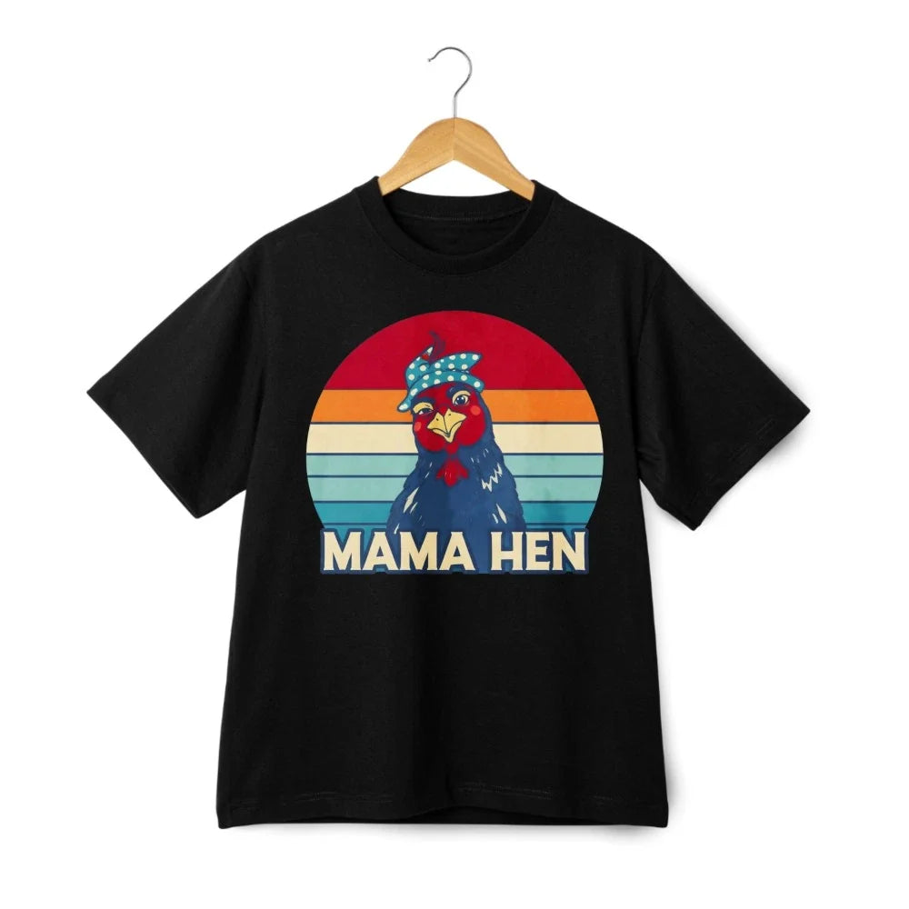 Mama Hen Retro Chicken Graphic Tee, Vintage Casual Cotton T-Shirt for Men Women Unisex T-shirt, Sweatshirt, Hoodie, Long Sleeve Tee - T-Shirt, Sweatshirt, Hoodie