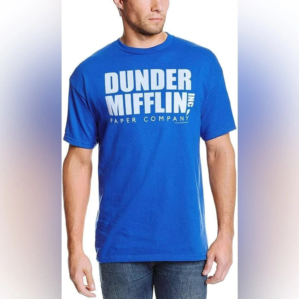The Office Mens Dunder Mifflin Crewneck Tee in Blue Size XL Unisex T-shirt, Sweatshirt, Hoodie, Long Sleeve Tee - T-Shirt, Sweatshirt, Hoodie