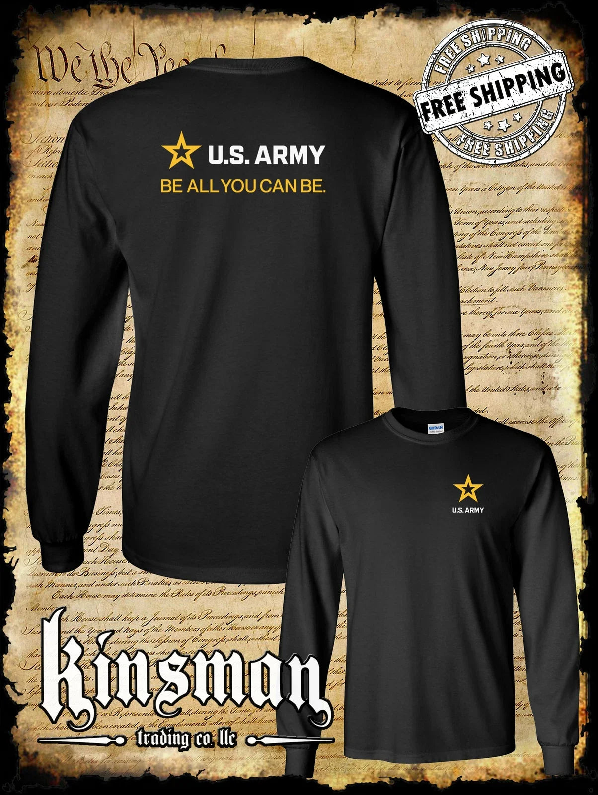 US Army Strip Logo 2-Sided Long Sleeve T-Shirt - Be All You Can Be Unisex T-shirt, Sweatshirt, Hoodie, Long Sleeve Tee - T-Shirt, Sweatshirt, Hoodie