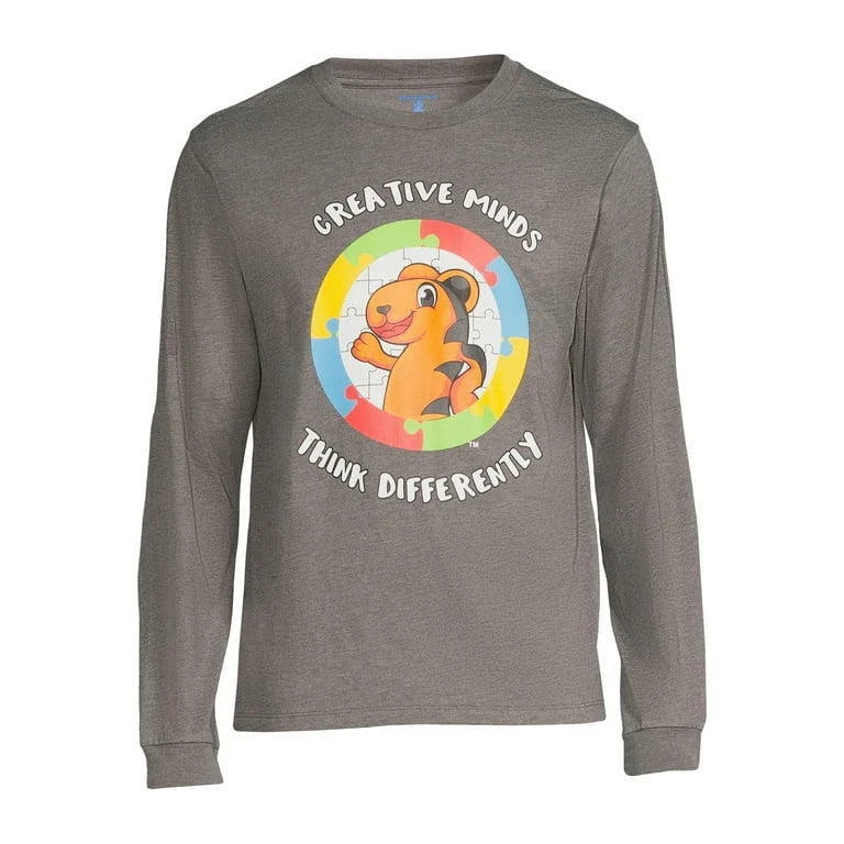 Men Autism Awareness Graphic Tshirt LS Gray Creative Minds Think Differently 2XL Unisex T-shirt, Sweatshirt, Hoodie, Long Sleeve Tee - T-Shirt, Sweatshirt, Hoodie