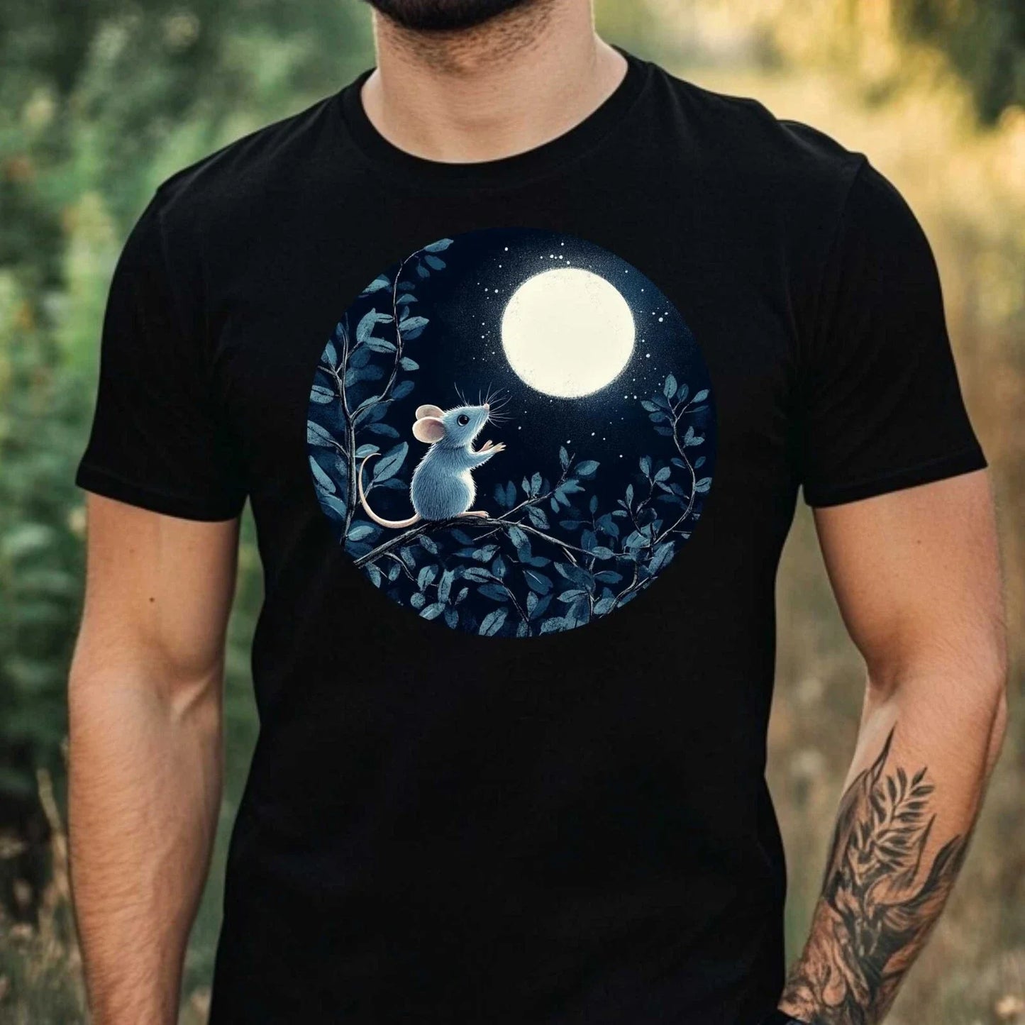 Mens Mouse In The Moonlight Motif Cotton T-Shirt Size XS to 5XL Unisex T-shirt, Sweatshirt, Hoodie, Long Sleeve Tee - T-Shirt, Sweatshirt, Hoodie