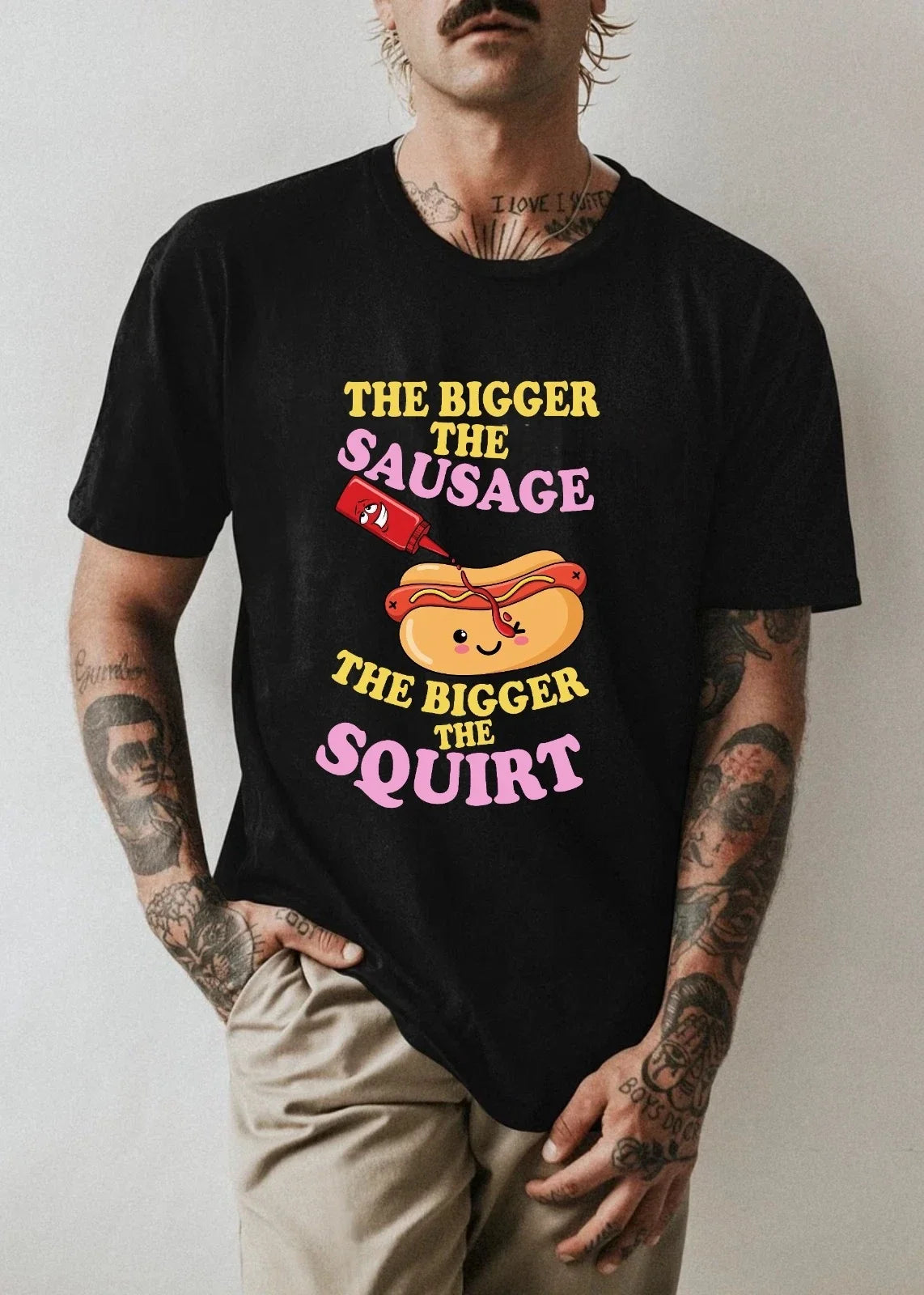 Funny Hotdog Shirt The Bigger The Sausage The Bigger The Squirt  Adult Humor Tee Unisex T-shirt, Sweatshirt, Hoodie, Long Sleeve Tee - T-Shirt, Sweatshirt, Hoodie