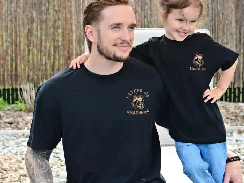 Father Of Mayhem T-Shirt, Dad Matching Kids, Cool Dad Gift, Dad of Girl, Father Unisex T-shirt, Sweatshirt, Hoodie, Long Sleeve Tee - T-Shirt, Sweatshirt, Hoodie